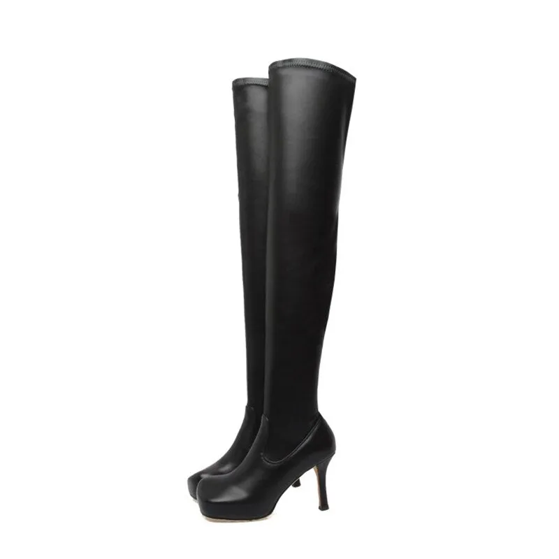 Women Stiletto Heels Nightclub Catwalk Square Head Socks Boots