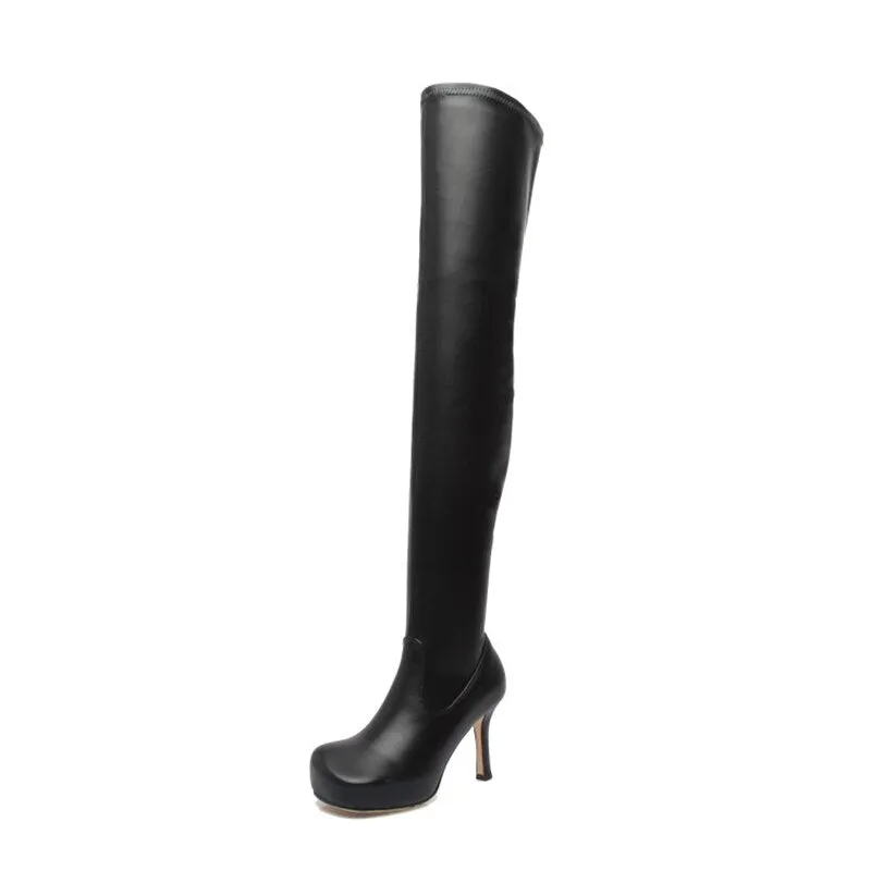 Women Stiletto Heels Nightclub Catwalk Square Head Socks Boots