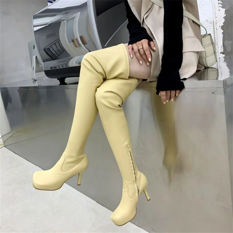 Women Stiletto Heels Nightclub Catwalk Square Head Socks Boots