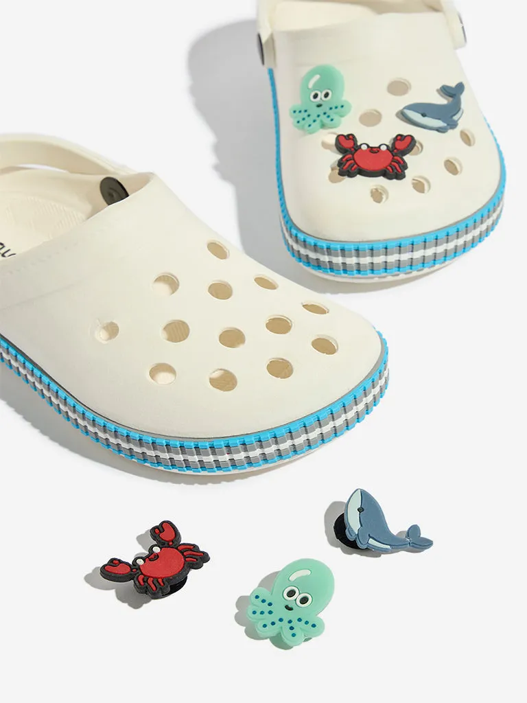 Yellow White Animal-Themed Applique-Detailed Clogs