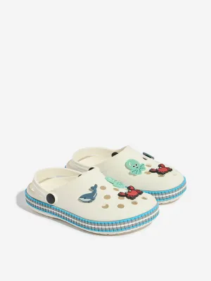 Yellow White Animal-Themed Applique-Detailed Clogs