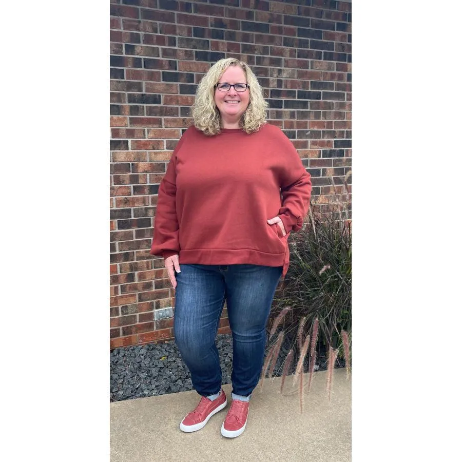Zenana Round Neck Hi-Low Hem Sweatshirt - Curvy